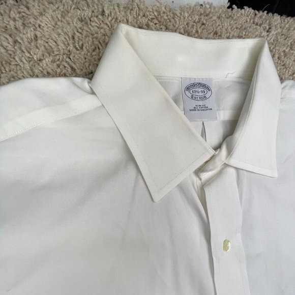 Brooks Brothers Mens Long Sleeve Button Up Shirt White Slim Fit 17.5 33 Spread - Picture 9 of 15
